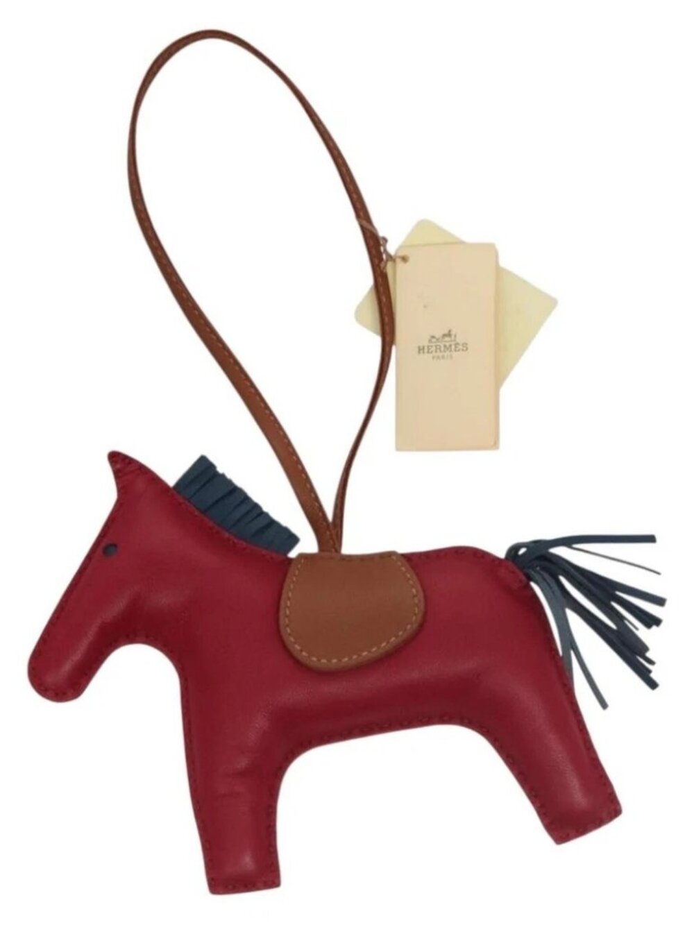 HERMES Rodeo MM Bag Charm Leather Wine Red Auth 135936